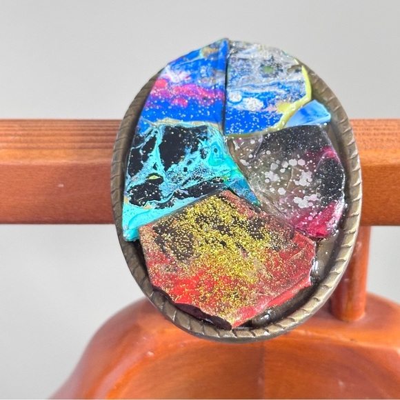 Repurposed BELT BUCKLE OOAK Hand Painted Mosaic Tiles Cluster Artisan Unisex - Picture 5 of 17